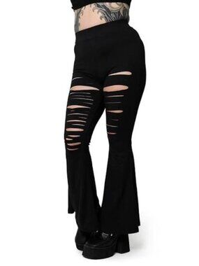 Forest Ink Women's Cleo Flare Pants Size Petite Small Black Grunge Punk Rock